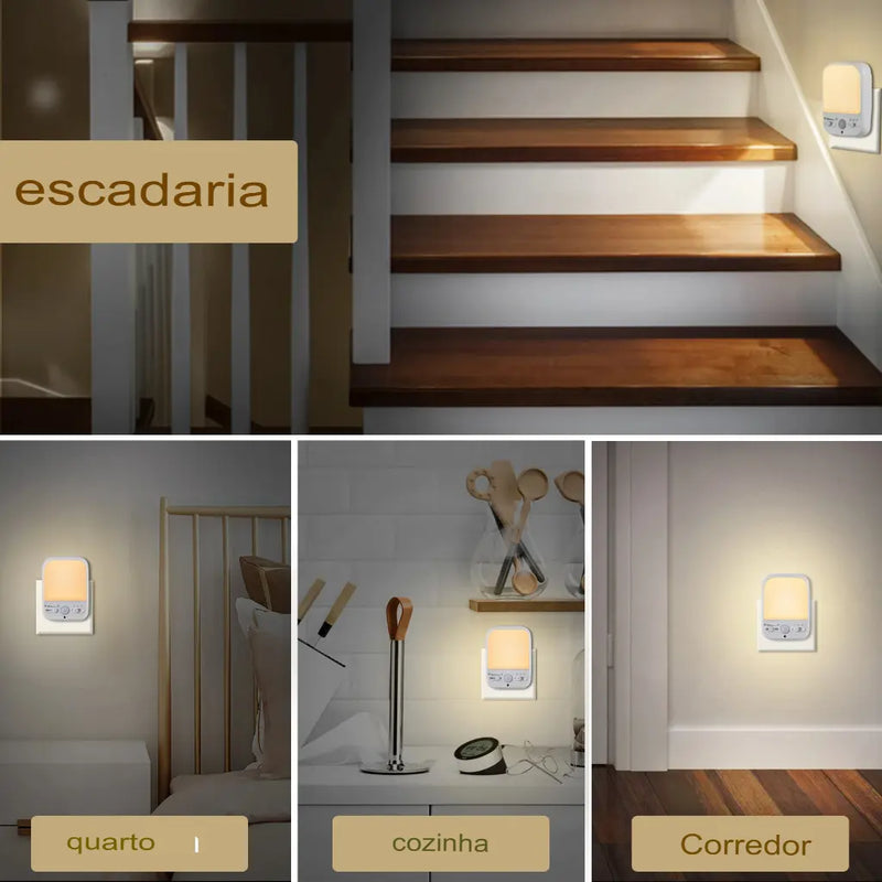 Tomada de luz noturna LED regulável com sensor de movimento