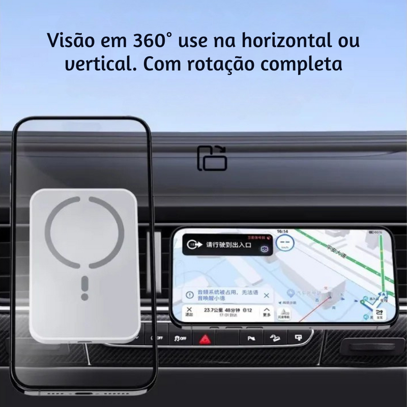 carregador magnético 100W veicular, suporte com carregamento rápido iPhone, carregador magsafe carro iPhone 12 a 16, suporte com rotação 360 graus, carregador com fixação ultra forte, carregador tipo-C veicular, suporte para iPhone com anel magnético, carregador auto com clipe de ventilação, carregador sem fio para carro premium, suporte magnético com potência alta
