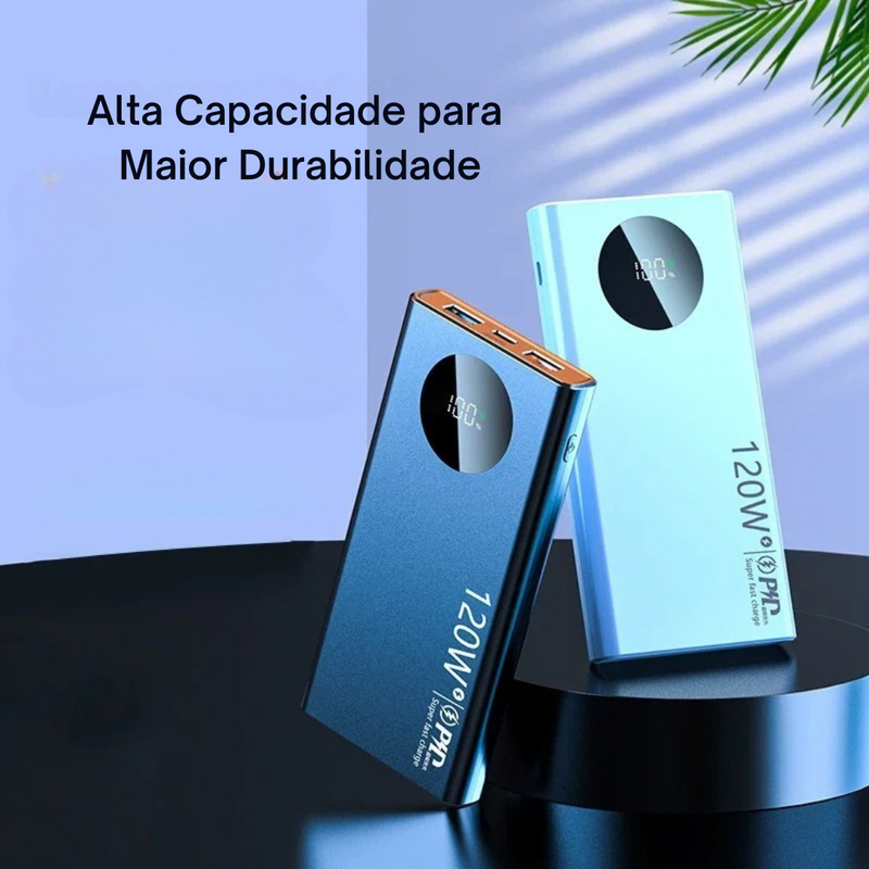 power bank 80000mAh 120W, carregador portátil com tela digital, power bank com cabos embutidos, carregador rápido para notebook, carregador universal para viagem, power bank com usb-c e micro usb, carregador robusto alta capacidade, carregador com iluminação led, power bank para gamers e profissionais, carregador portátil com carga bidirecional
