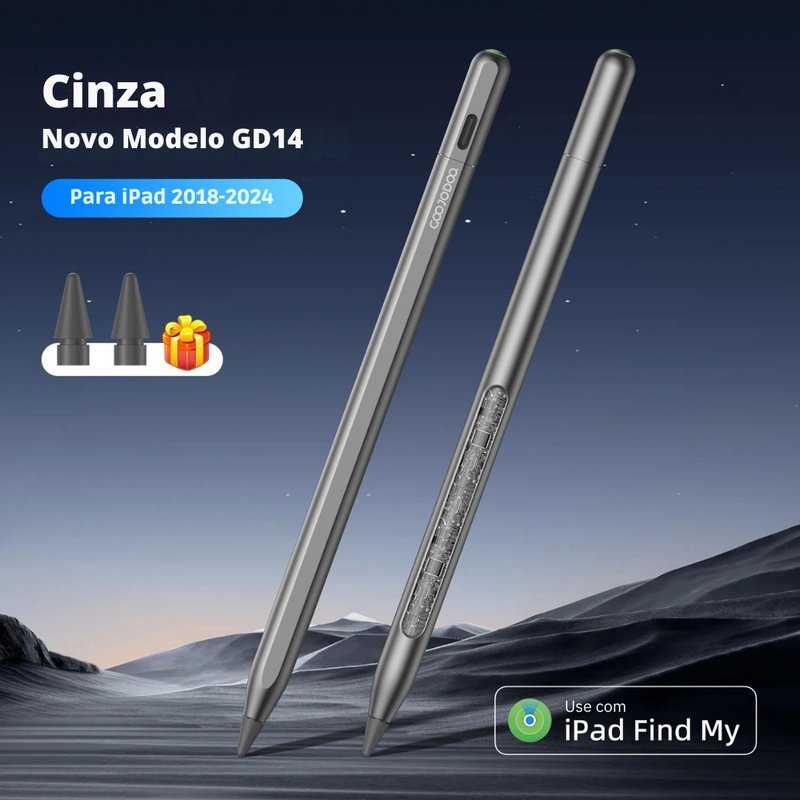caneta magnética para iPad G14, stylus com latência zero iPad, caneta com função find my Apple, caneta com rejeição de palma iPad, touch pen com sensibilidade à inclinação, caneta USB-C para iPad Pro Air Mini, stylus com atalhos personalizados via app, caneta ponta pom resistente, caneta para design e anotações iPad, acessório criativo e produtivo iPad
