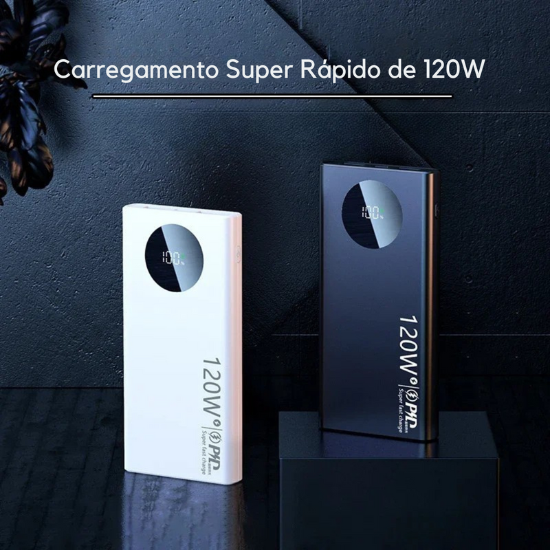 power bank 80000mAh 120W, carregador portátil com tela digital, power bank com cabos embutidos, carregador rápido para notebook, carregador universal para viagem, power bank com usb-c e micro usb, carregador robusto alta capacidade, carregador com iluminação led, power bank para gamers e profissionais, carregador portátil com carga bidirecional
