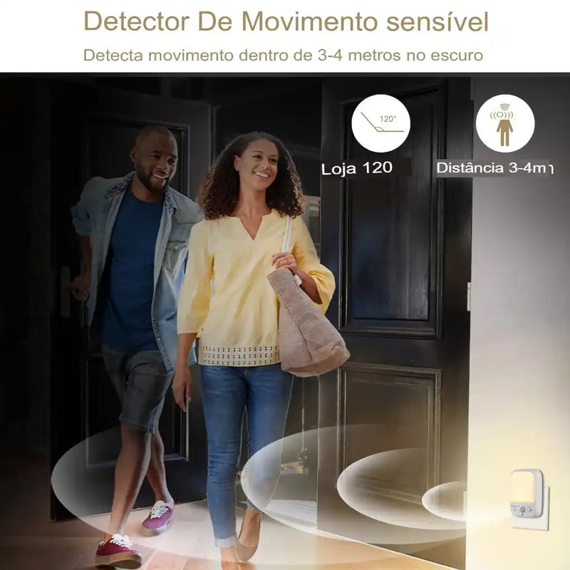 Tomada de luz noturna LED regulável com sensor de movimento