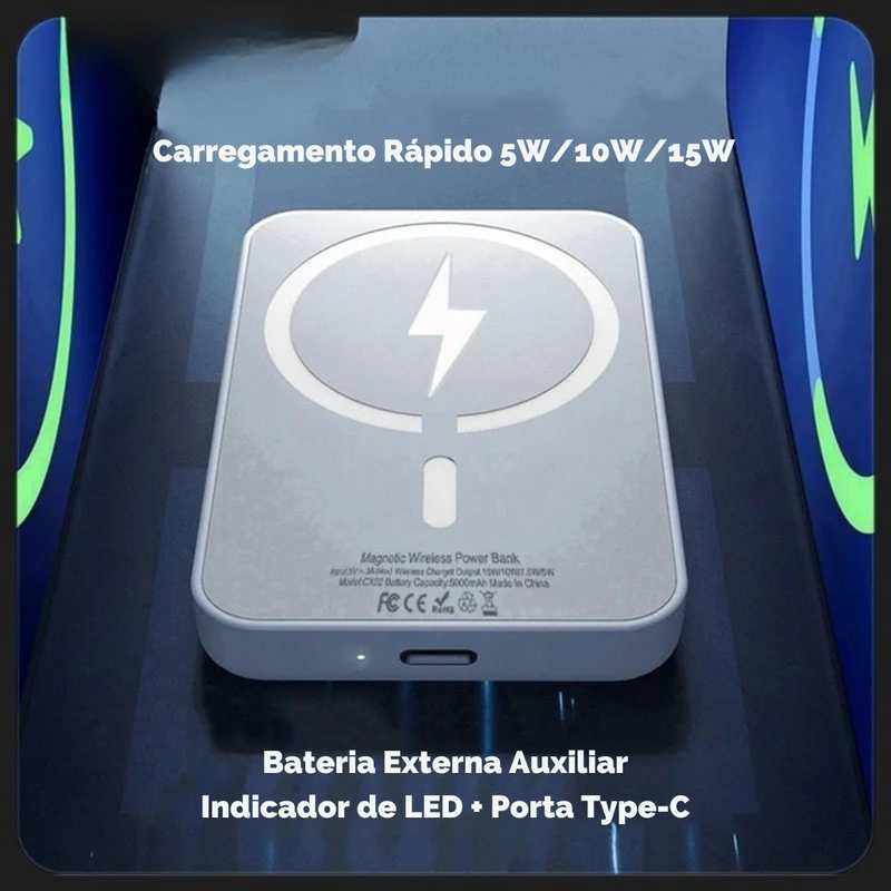 power bank magnético 10000mAh, carregador rápido sem fio, power bank para iPhone 12 a 17, carregador magnético compatível Qi, carregador com display digital, carregador portátil com anel magnético, power bank com dupla saída, carregador tipo-C 18W, carregador compacto com LED, carregador de bolso
