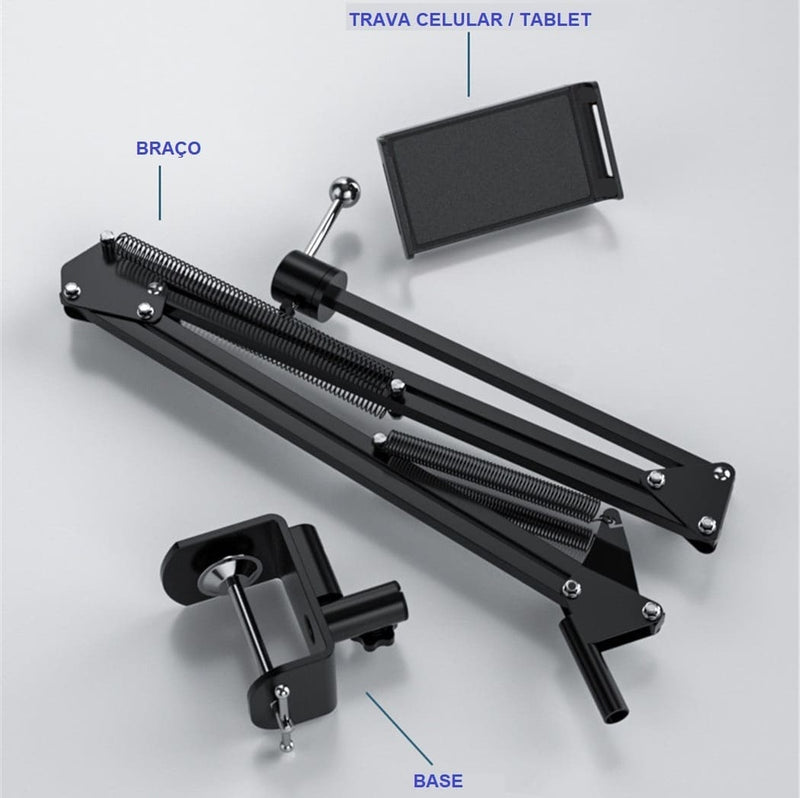 Suporte Para Celular Tablet Braço Articulado Mesa e Cama - Desk360