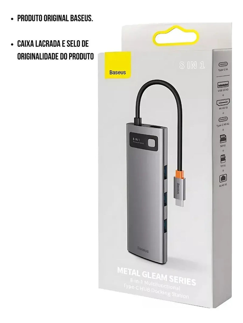 Adaptador Hub Baseus 8 Em 1 - Conectividade e Versatilidade em um Único Dispositivo
