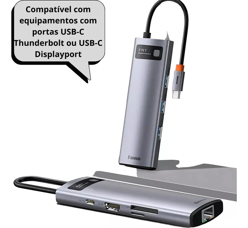 Adaptador Hub Baseus 8 Em 1 - Conectividade e Versatilidade em um Único Dispositivo