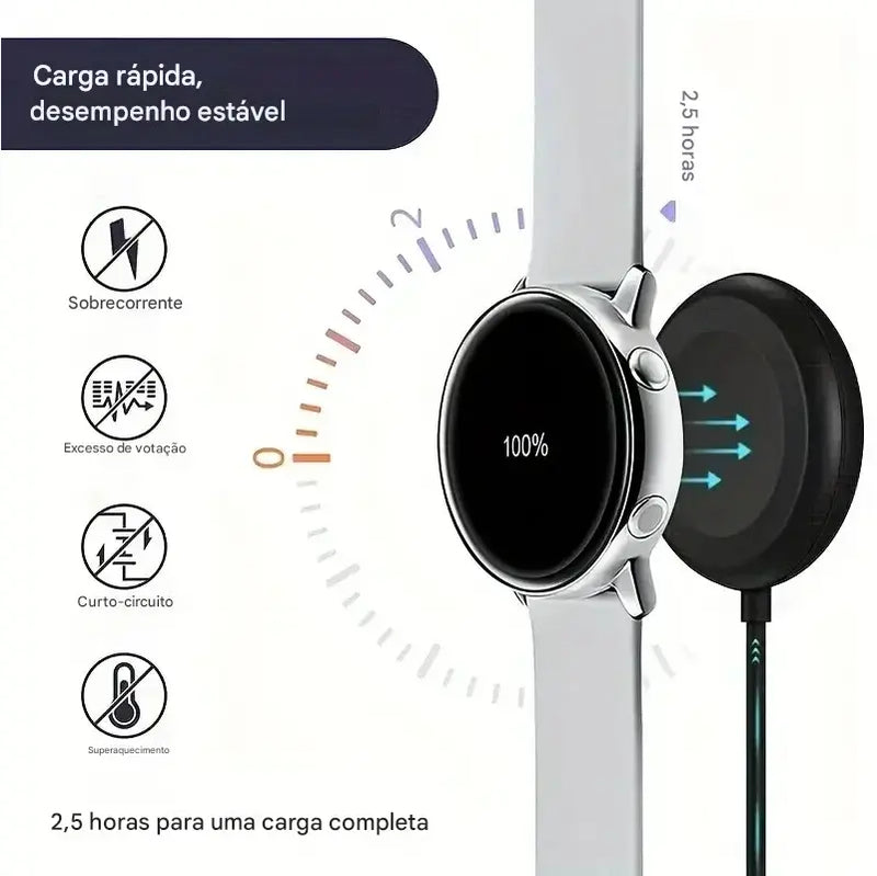 Carregador Magnético Sem Fio para Galaxy Watch – Portátil e Compatível com Diversos Modelos
