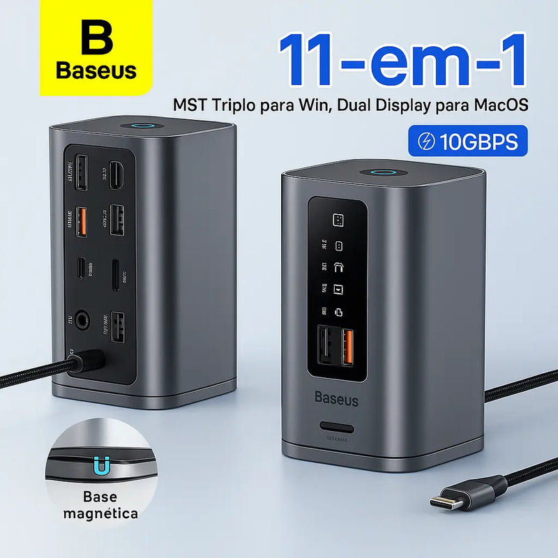 Hub USB-C 11 em 1 Baseus – Suporte a 3 Telas