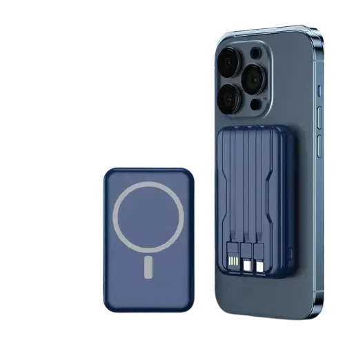 power bank magnético 20000mAh, carregador com display digital, power bank com cabos embutidos, carregador compatível magsafe, carregador portátil com wireless, power bank com carga bidirecional, carregador com usb-c lightning micro usb, power bank para viagens longas, carregador para múltiplos dispositivos, power bank resistente e compacto
