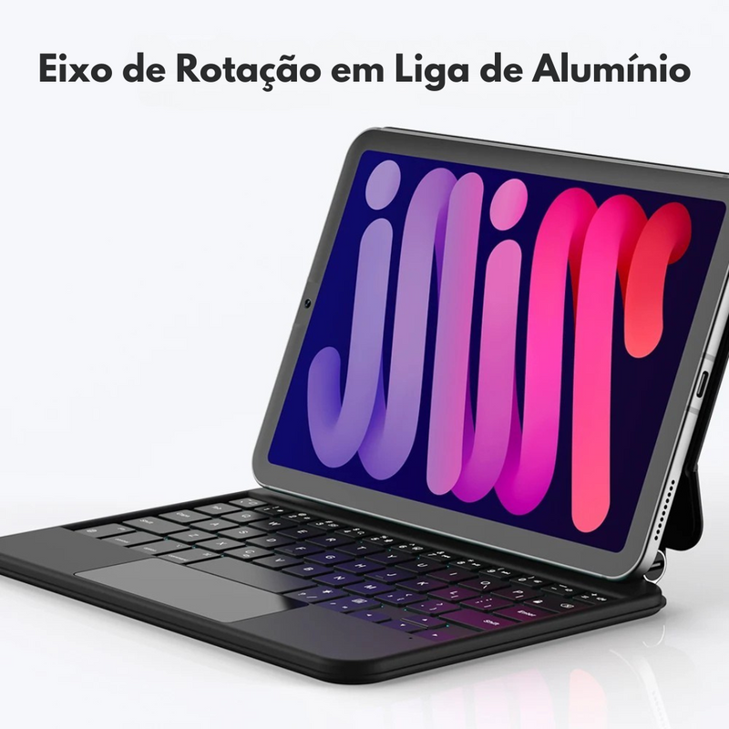 teclado magnético iPad Mini 6 e 7, teclado com suporte flutuante cantilever, teclado retroiluminado para iPad Mini, teclado bluetooth 5.2 com touchpad, teclado com rejeição de palma iPad Mini, teclado com bateria 60 dias, teclado com teclas tipo tesoura, acessório premium iPad Mini 6 7, teclado com conexão automática, teclado portátil com alumínio e PU
