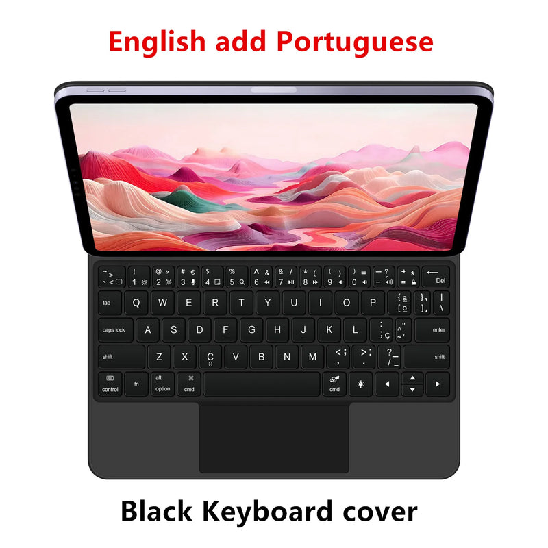 Capa Teclado Magnética  para iPad Air 13" M3/M2 e iPad Pro 12.9" – Com Retroiluminação e Touchbook