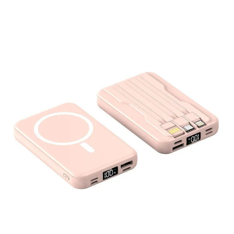 power bank magnético 30000mAh, carregador sem fio com cabos embutidos, power bank com display digital led, carregador magsafe para celular, carregador portátil compatível qi, power bank com lightning tipo-c micro usb, carregador de alta capacidade 30000mAh, carregador portátil para viagem, power bank compacto e potente, carregador universal para smartphone
