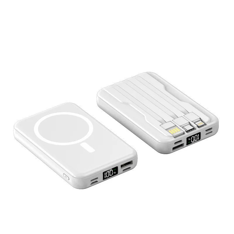power bank magnético 30000mAh, carregador sem fio com cabos embutidos, power bank com display digital led, carregador magsafe para celular, carregador portátil compatível qi, power bank com lightning tipo-c micro usb, carregador de alta capacidade 30000mAh, carregador portátil para viagem, power bank compacto e potente, carregador universal para smartphone
