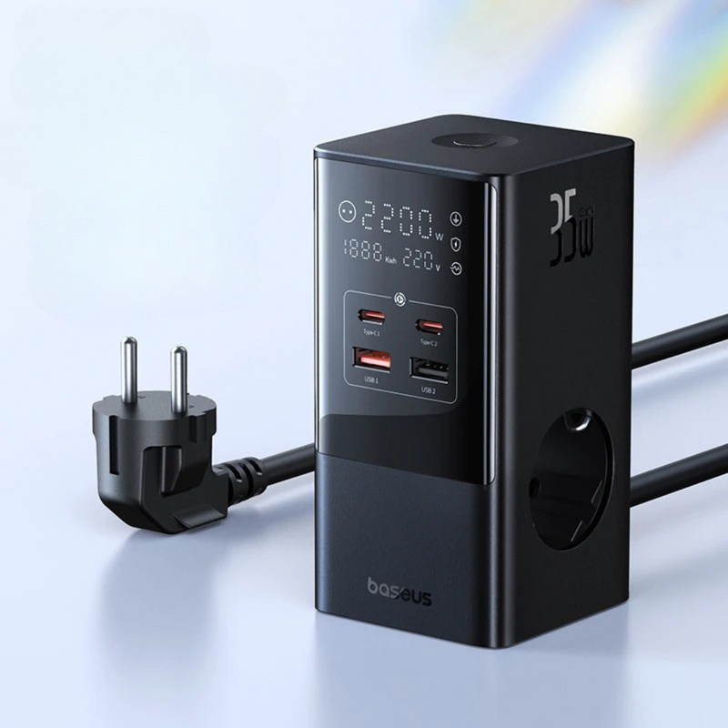 carregador baseus powercombo 7 em 1, carregador rápido com display digital, carregador vertical 35w com ac usb, powercombo com tecnologia gan, carregador com proteção contra surtos, estação de energia compacta usb-c, carregador para escritório e gamer, carregador usb com 9 proteções, baseus com pd qc fcp compatível, carregador múltiplo com tomada integrada

