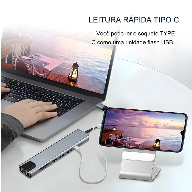 Adaptador Hub 8 em 1 - Sua Central de Conectividade Completa