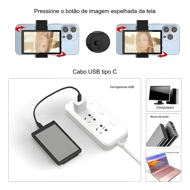 Vlog Screen Monitor de Celular para Câmera Traseira